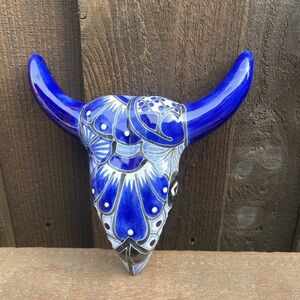 Mexican Talavera Bull Skull  Wall Art Decor, Pottery.